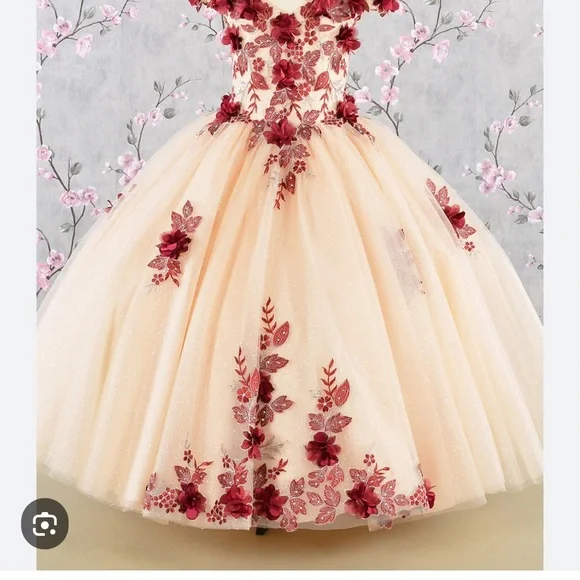 Elegant Floral Kids Dress in Cream and Red